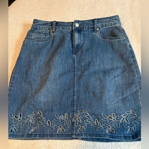 Westport Blue Denim Skirt with Floral Embroidery